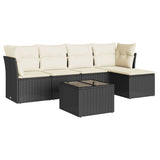 6 Piece Garden Sofa Set with Cushions Black Poly Rattan - Front View