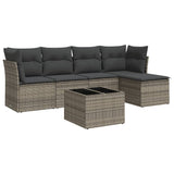 6 Piece Garden Sofa Set with Cushions Grey Poly Rattan - Front View