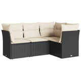 4 Piece Garden Sofa Set with Cushions Black Poly Rattan - Front View