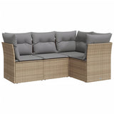 4 Piece Garden Sofa Set with Cushions Beige Poly Rattan - Front View
