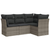 4 Piece Garden Sofa Set with Cushions Grey Poly Rattan - Front View