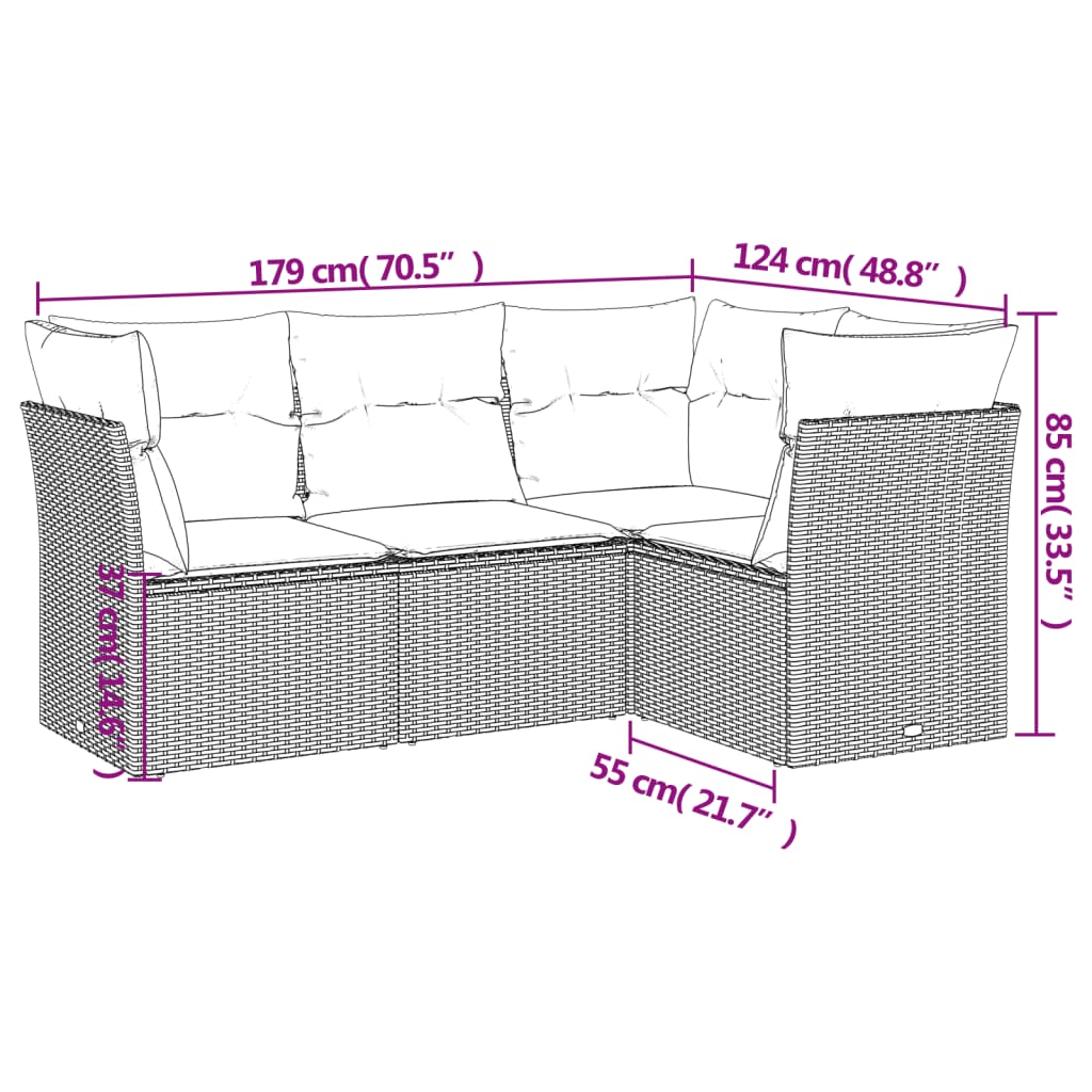 4 Piece Garden Sofa Set with Cushions Grey Poly Rattan