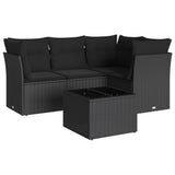 5 Piece Garden Sofa Set with Cushions Black Poly Rattan - Front View