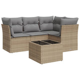 5 Piece Garden Sofa Set with Cushions Beige Poly Rattan - Front View
