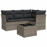 5 Piece Garden Sofa Set with Cushions Grey Poly Rattan - Front View