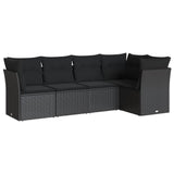 5 Piece Garden Sofa Set with Cushions Black Poly Rattan - Front View