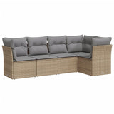 5 Piece Garden Sofa Set with Cushions Beige Poly Rattan - Front View
