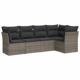 5 Piece Garden Sofa Set with Cushions Grey Poly Rattan - Front View