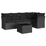 6 Piece Garden Sofa Set with Cushions Black Poly Rattan - Front View