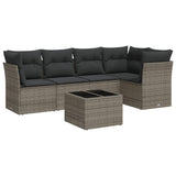 6 Piece Garden Sofa Set with Cushions Grey Poly Rattan - Front View