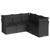 5 Piece Garden Sofa Set with Cushions Black Poly Rattan - Front View