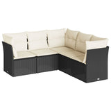 5 Piece Garden Sofa Set with Cushions Black Poly Rattan - Front View