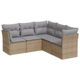 5 Piece Garden Sofa Set with Cushions Beige Poly Rattan - Front View