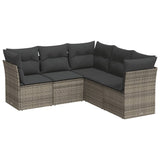 5 Piece Garden Sofa Set with Cushions Grey Poly Rattan - Front View