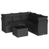 6 Piece Garden Sofa Set with Cushions Black Poly Rattan