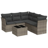 6 Piece Garden Sofa Set with Cushions Grey Poly Rattan - Front View