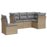5 Piece Garden Sofa Set with Cushions Beige Poly Rattan - Front View