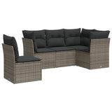 5 Piece Garden Sofa Set with Cushions Grey Poly Rattan - Front View