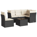 6 Piece Garden Sofa Set with Cushions Black Poly Rattan - Front View