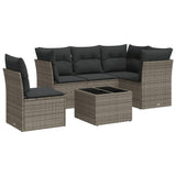 6 Piece Garden Sofa Set with Cushions Grey Poly Rattan - Front View