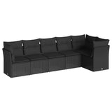 6 Piece Garden Sofa Set with Cushions Black Poly Rattan - Front View