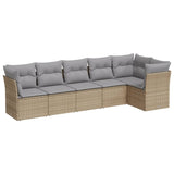 6 Piece Garden Sofa Set with Cushions Beige Poly Rattan - Front View
