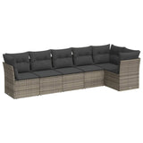 6 Piece Garden Sofa Set with Cushions Grey Poly Rattan - Front View