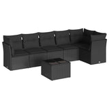 7 Piece Garden Sofa Set with Cushions Black Poly Rattan - Front View