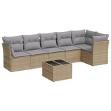 7 Piece Garden Sofa Set with Cushions Beige Poly Rattan