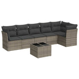 7 Piece Garden Sofa Set with Cushions Grey Poly Rattan - Front View