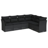 6 Piece Garden Sofa Set with Cushions Black Poly Rattan - Front View