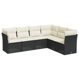6 Piece Garden Sofa Set with Cushions Black Poly Rattan - Front View