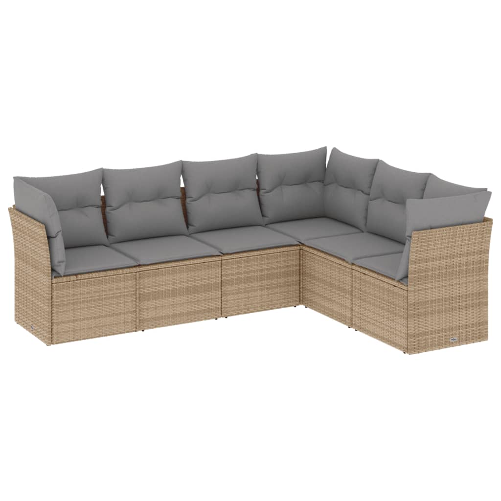 6 Piece Garden Sofa Set with Cushions Beige Poly Rattan