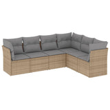 6 Piece Garden Sofa Set with Cushions Beige Poly Rattan - Front View