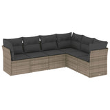 6 Piece Garden Sofa Set with Cushions Grey Poly Rattan - Front View