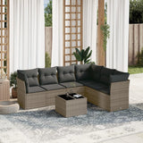 7 Piece Garden Sofa Set with Cushions Grey Poly Rattan