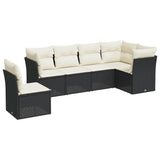 6 Piece Garden Sofa Set with Cushions Black Poly Rattan - Front View