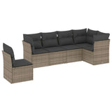 6 Piece Garden Sofa Set with Cushions Grey Poly Rattan - Front View