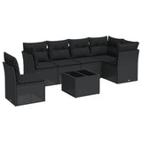 7 Piece Garden Sofa Set with Cushions Black Poly Rattan - Front View