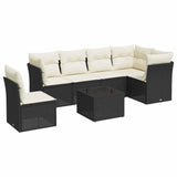 7 Piece Garden Sofa Set with Cushions Black Poly Rattan - Front View