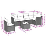 7 Piece Garden Sofa Set with Cushions Grey Poly Rattan - Side View