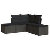 5 Piece Garden Sofa Set with Cushions Black Poly Rattan - Front View