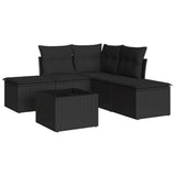 6 Piece Garden Sofa Set with Cushions Black Poly Rattan - Front View