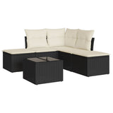 6 Piece Garden Sofa Set with Cushions Black Poly Rattan - Front View