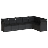 7 Piece Garden Sofa Set with Cushions Black Poly Rattan - Front View