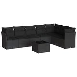 8 Piece Garden Sofa Set with Cushions Black Poly Rattan - Front View