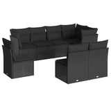 8 Piece Garden Sofa Set with Cushions Black Poly Rattan - Front View