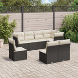 8 Piece Garden Sofa Set with Cushions Black Poly Rattan