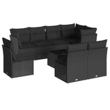 9 Piece Garden Sofa Set with Cushions Black Poly Rattan - Front View