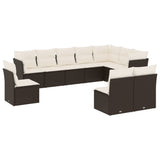 10 Piece Garden Sofa Set with Cushions Black Poly Rattan - Front View
